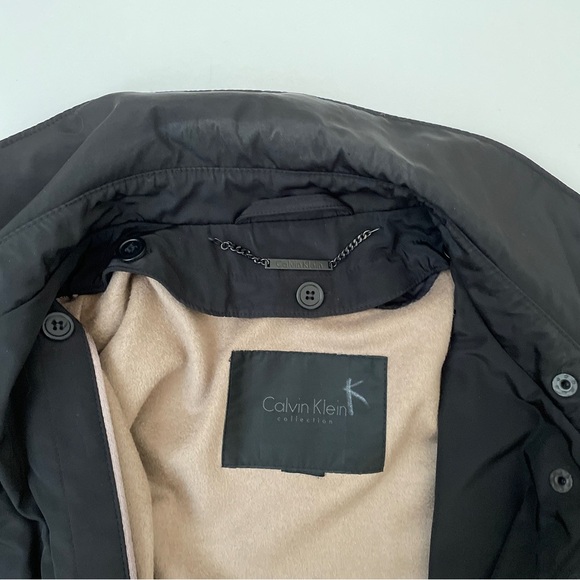 RARE ✨ Calvin Klein Black Car Coat Removable Tan Wool Cashmere Liner, Size Large - Picture 3 of 12